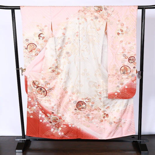 Long-sleeved kimono Used Size M (Furisode)100%Silk/K100