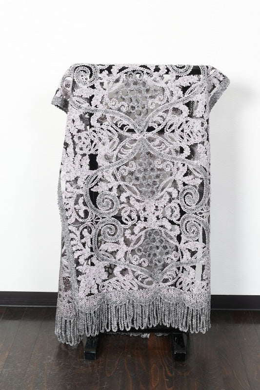 New Stole - Shades of Gray, Light Purple, Grape and Floral Pattern - b670