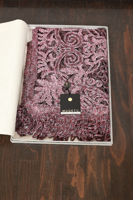 used Stole, shades of red and gray, grape arabesque pattern, b69