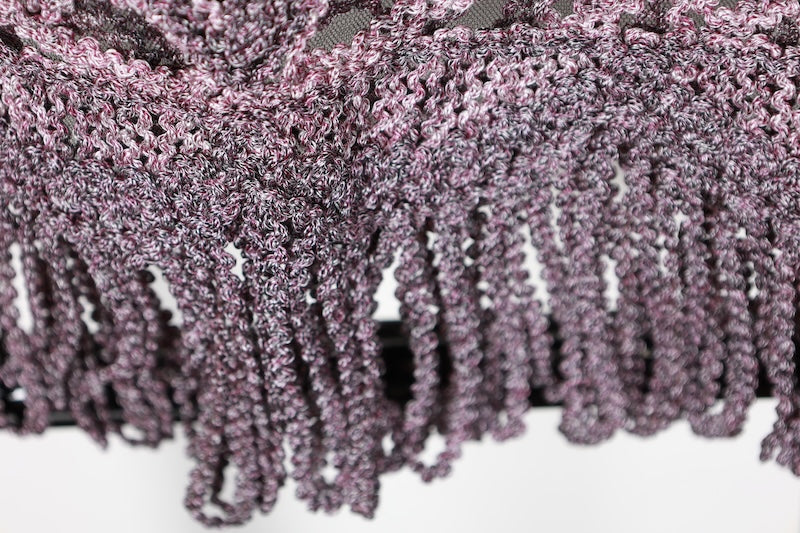 used Stole, shades of purple and gray, grape arabesque pattern, mud-dyed ikat, b68
