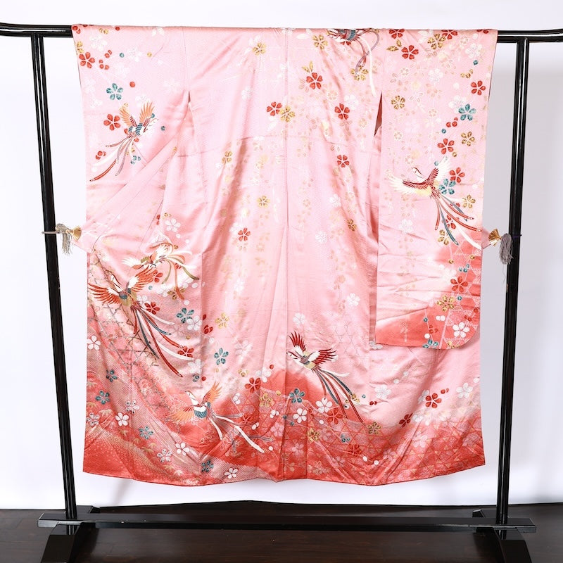 Long-sleeved kimono Used Size M (Furisode)100%Silk/K97