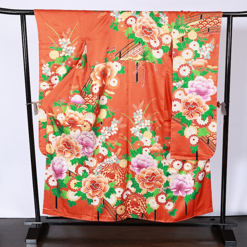 Long-sleeved kimono Used Size M (Furisode)100%Silk/K95