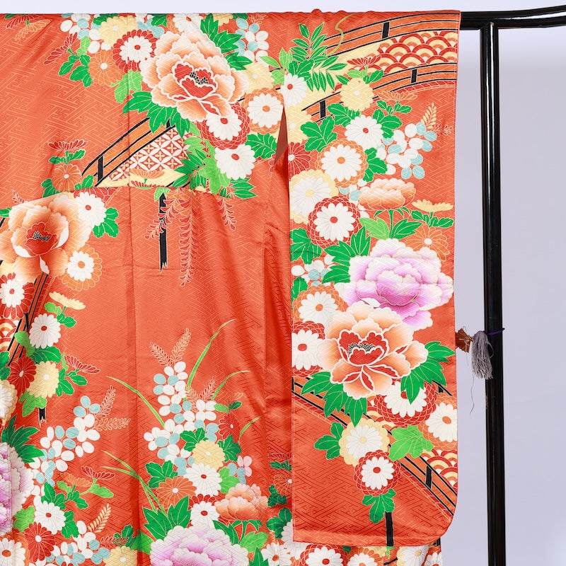 Long-sleeved kimono Used Size M (Furisode)100%Silk/K95