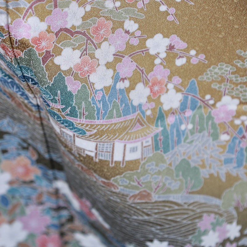 Japanese kimono used <irotomesode> L-size  silk 100% /B804