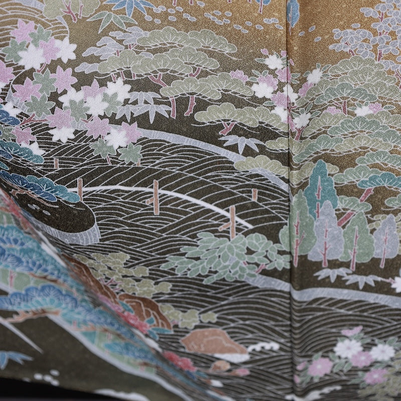Japanese kimono used <irotomesode> L-size  silk 100% /B804