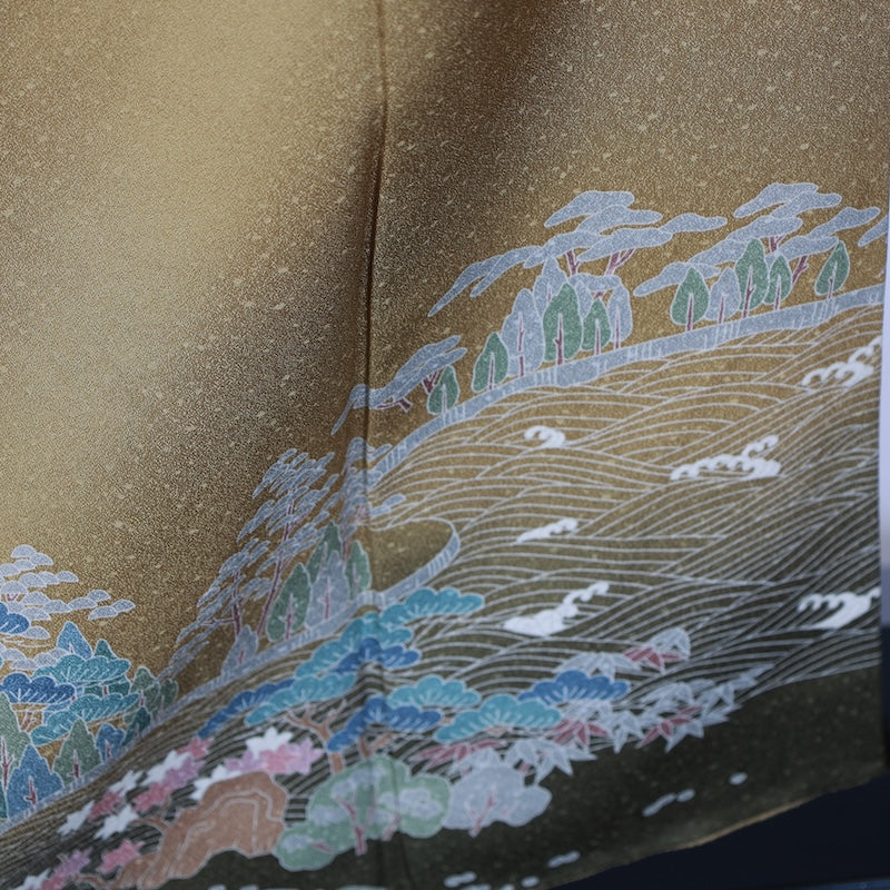 Japanese kimono used <irotomesode> L-size  silk 100% /B804
