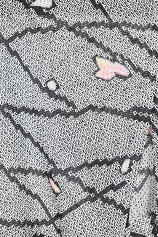 Summer Komon (used kimono fabric), Ro (black ), dyed with a dappled pattern, gray, black, pink, yellow, abstract design, R239