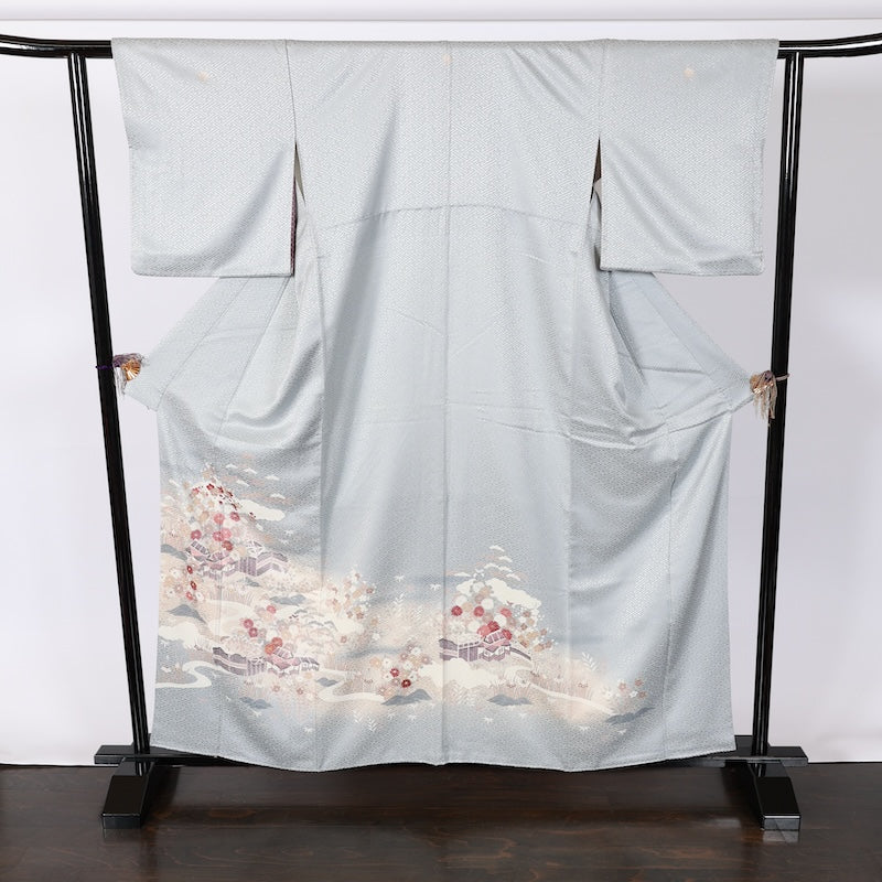 Japanese kimono used <Iromuzi> L-size  silk 100% /B799