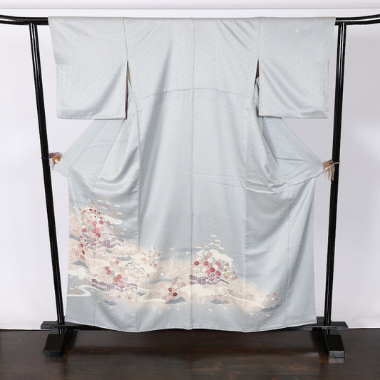 Japanese kimono used <Iromuzi> L-size  silk 100% /B799