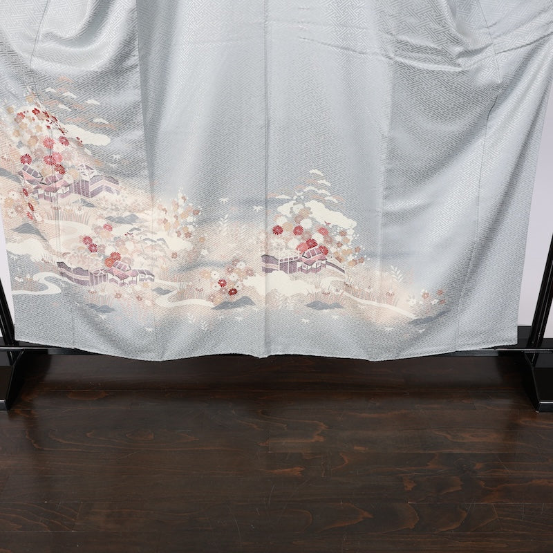 Japanese kimono used <Iromuzi> L-size  silk 100% /B799