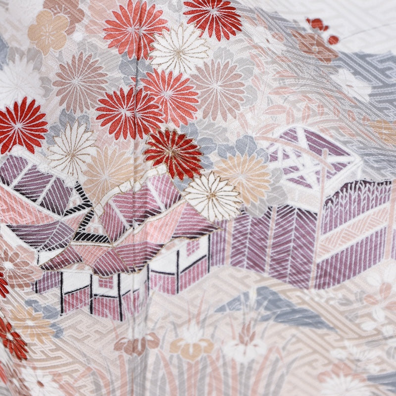 Japanese kimono used <Iromuzi> L-size  silk 100% /B799