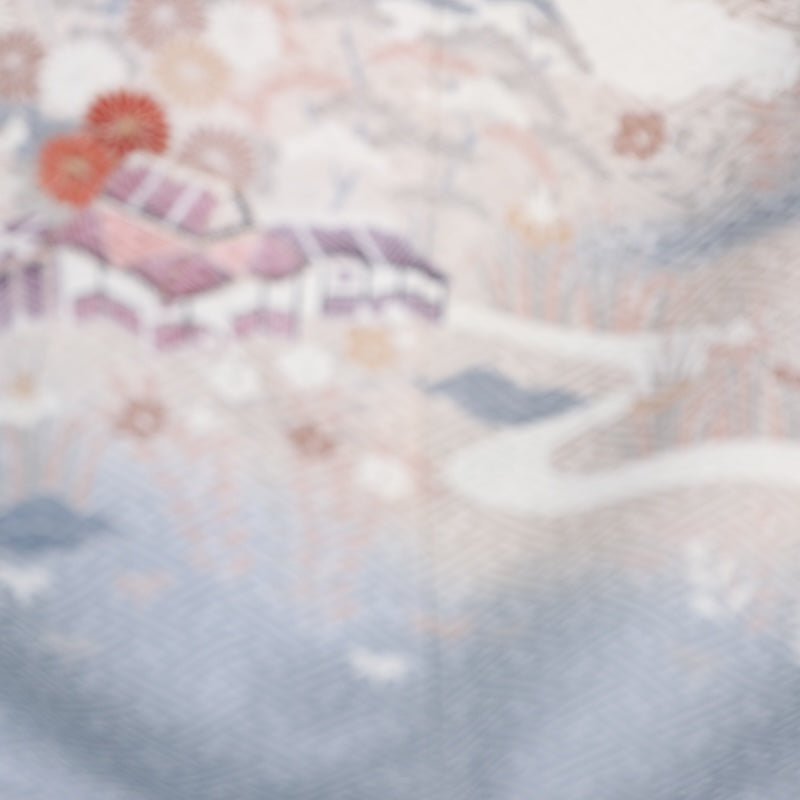 Japanese kimono used <Iromuzi> L-size  silk 100% /B799