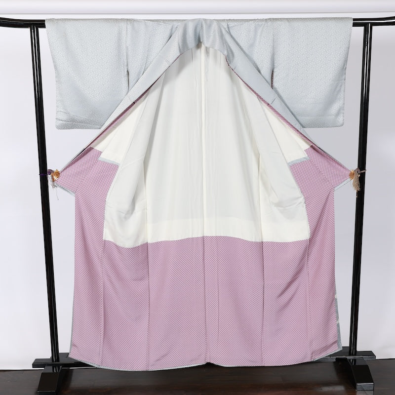 Japanese kimono used <Iromuzi> L-size  silk 100% /B799