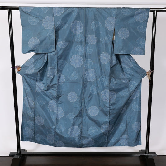 Japanese kimono used <Tsumugi> M-size  silk 100% /B786