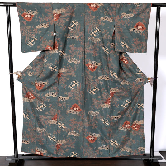 Japanease kimono　used(tsumugi)size-M silk 100%/K152