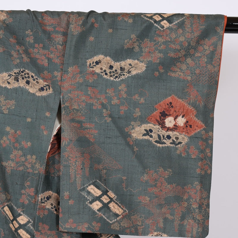 Japanease kimono　used(tsumugi)size-M silk 100%/K152