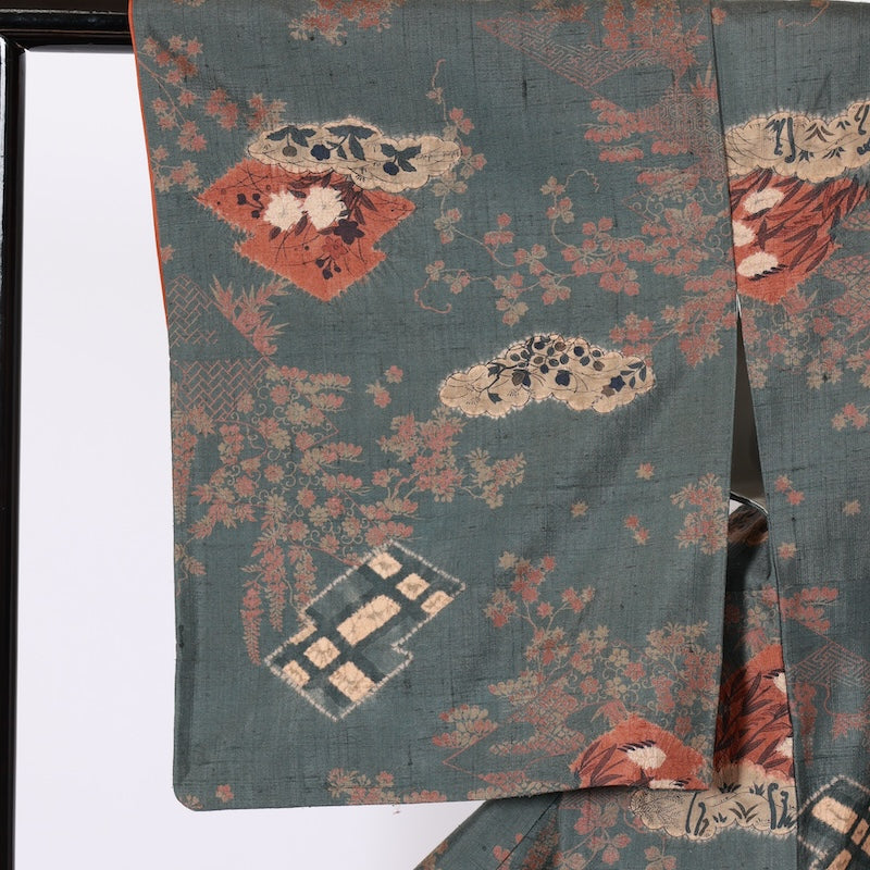 Japanease kimono　used(tsumugi)size-M silk 100%/K152