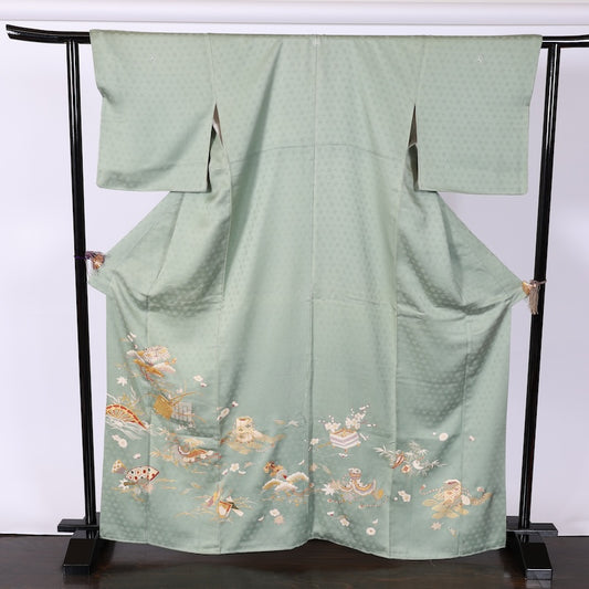 Japanese kimono used <irotomesode> L-size  silk 100% /B805