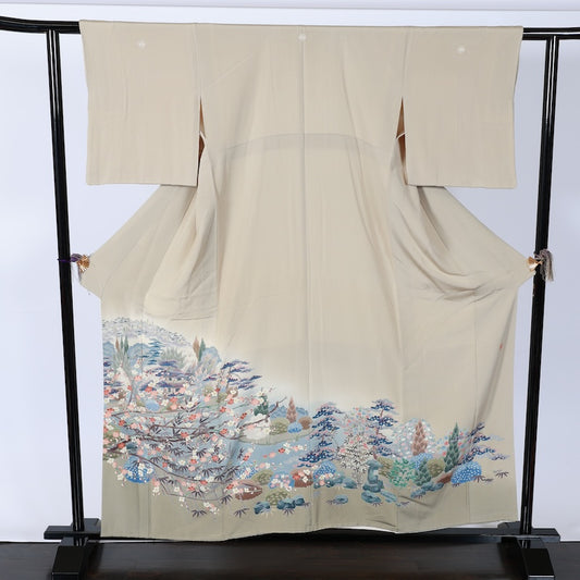 Japanese kimono used <Irotomesode> L-size  silk 100% /B811