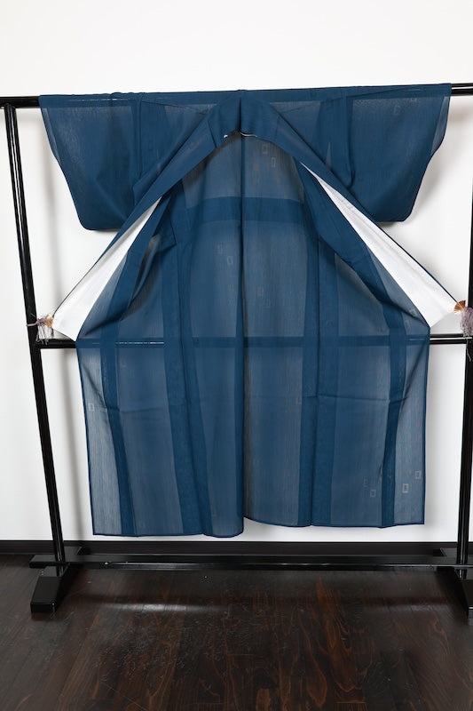 Summer used kimono, Nishijin weave, patterned gauze, navy blue, R14