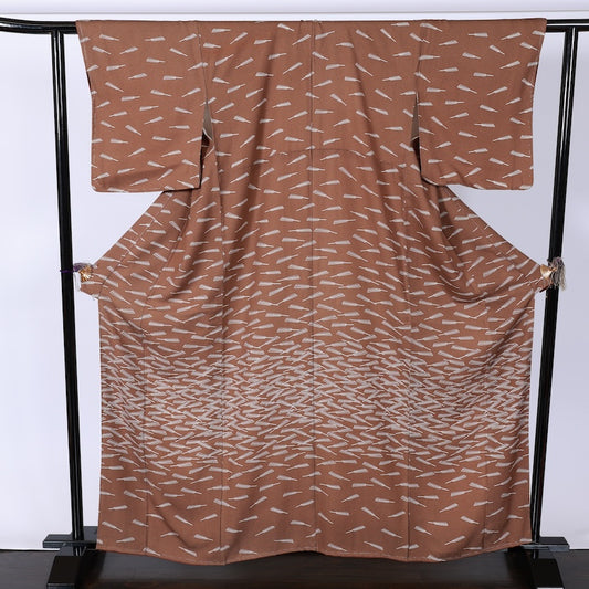 Japanese kimono Unused New <Tsumugi> L-size  silk 100% /B812