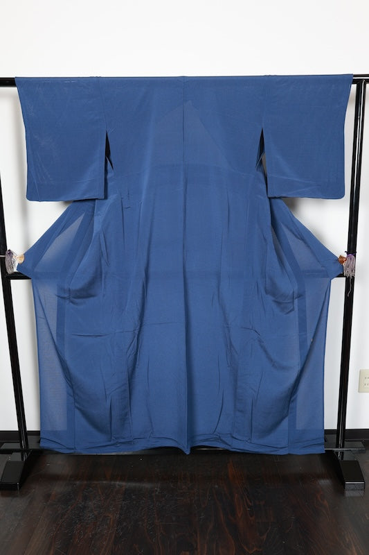 Summer-used kimono silk crepe fabric, indigo, Kaga Yuzen dyeing, by Kozo Shirasaka, R15
