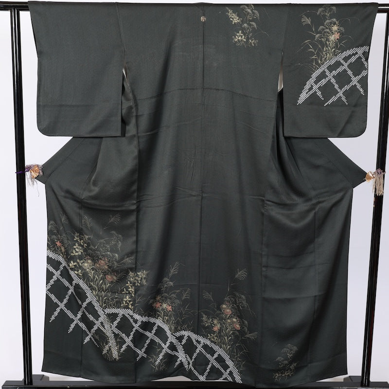 Japanese kimono used <houmongi> M-size  silk 100% /B807