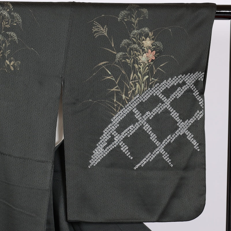 Japanese kimono used <houmongi> M-size  silk 100% /B807