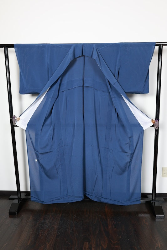 Summer-used kimono silk crepe fabric, indigo, Kaga Yuzen dyeing, by Kozo Shirasaka, R15