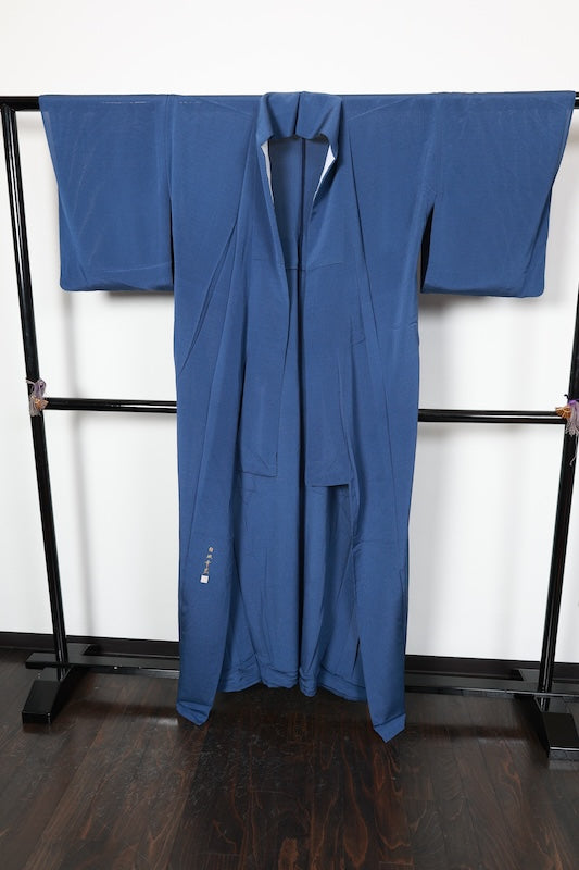 Summer-used kimono silk crepe fabric, indigo, Kaga Yuzen dyeing, by Kozo Shirasaka, R15