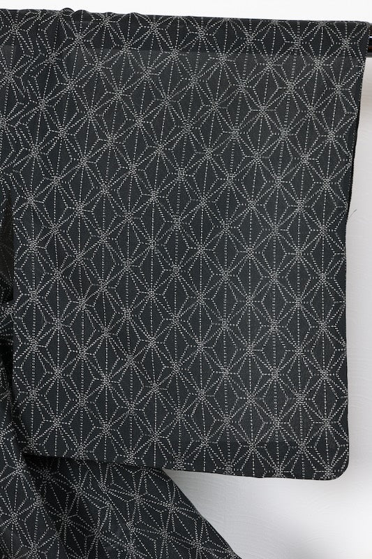 Summer used kimono, sheer fabric, black and white, hemp leaf pattern, R241