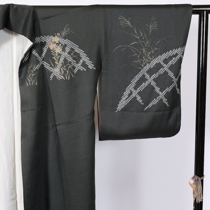 Japanese kimono used <houmongi> M-size  silk 100% /B807