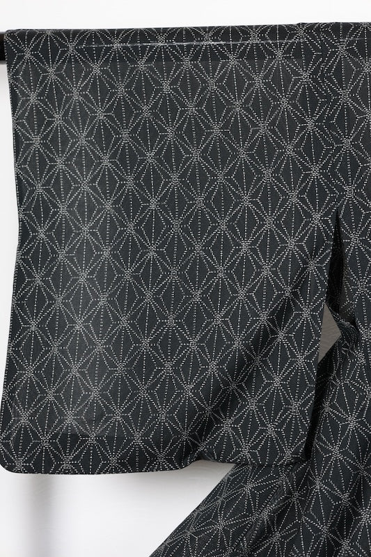 Summer used kimono, sheer fabric, black and white, hemp leaf pattern, R241