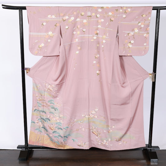 Japanese kimono Unused New <houmongi> L-size  silk 100% /B840