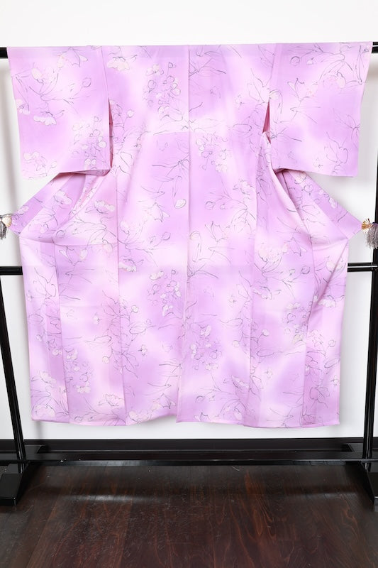 Summer Komon (used kimono fabric), ro (black silk), shades of purple, ink, orange, gradation, hand-dyed, R46