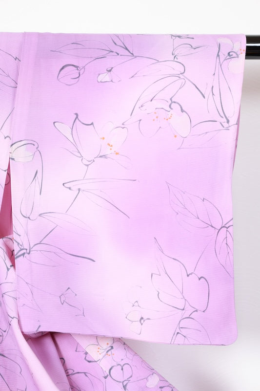 Summer Komon (used kimono fabric), ro (black silk), shades of purple, ink, orange, gradation, hand-dyed, R46