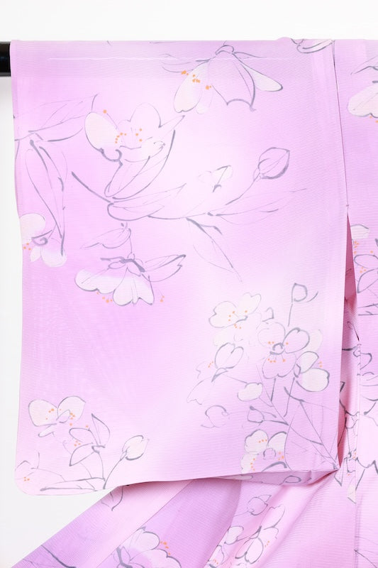 Summer Komon (used kimono fabric), ro (black silk), shades of purple, ink, orange, gradation, hand-dyed, R46