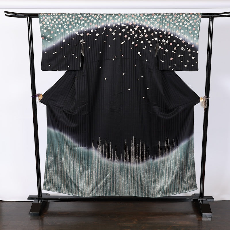 Japanese kimono used <houmongi> M-size  silk 100% /B810