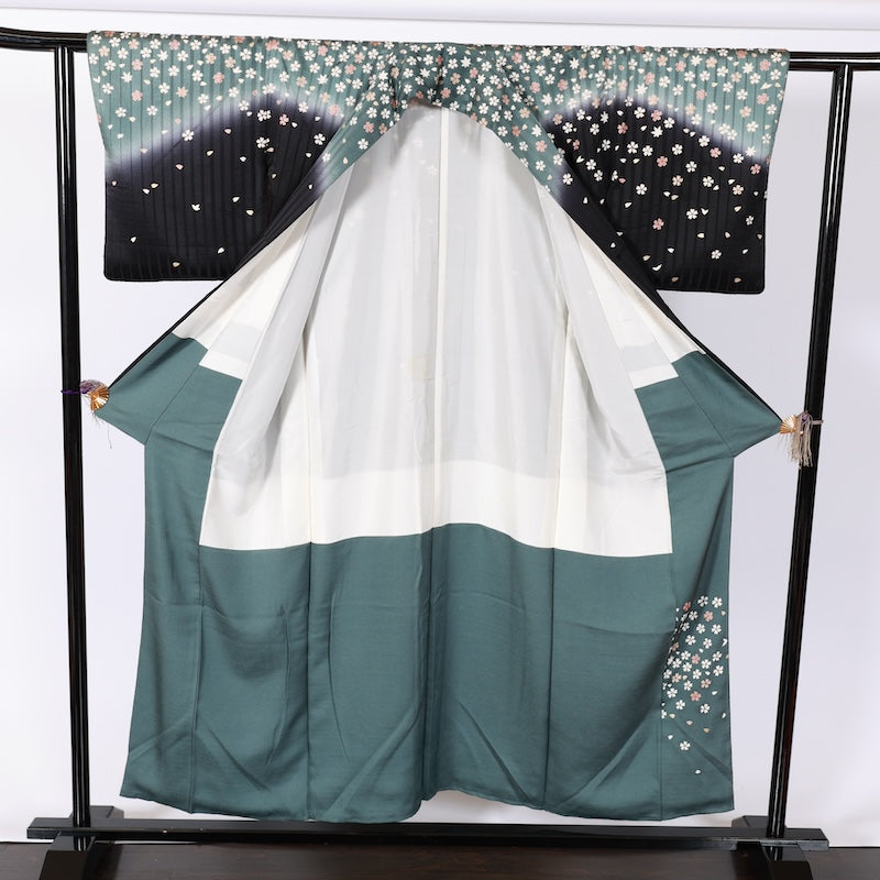Japanese kimono used <houmongi> M-size  silk 100% /B810