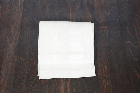 Summer Nagoya obi (used sash), sheer fabric, off-white, white, striped, floral pattern, R238