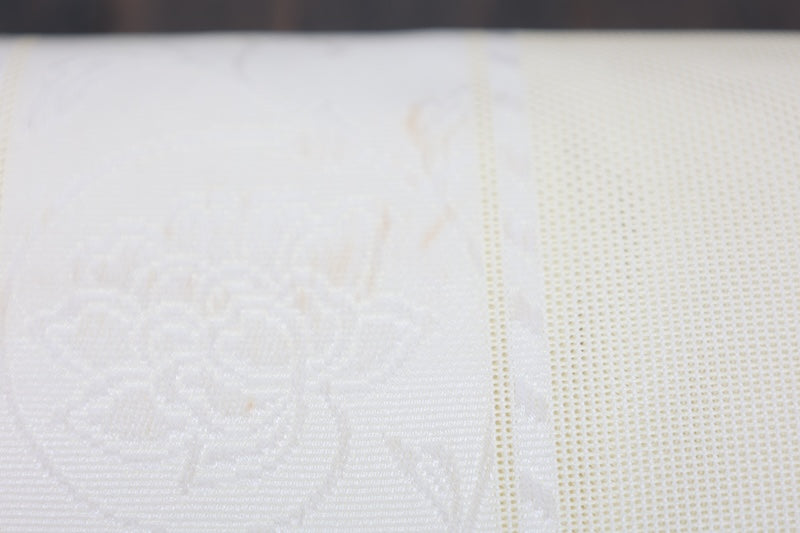 Summer Nagoya obi (used sash), sheer fabric, off-white, white, striped, floral pattern, R238