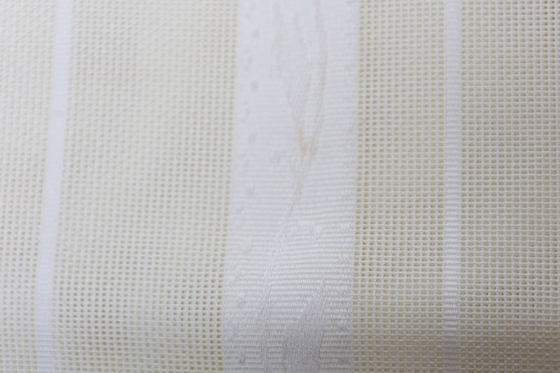 Summer Nagoya obi (used sash), sheer fabric, off-white, white, striped, floral pattern, R238