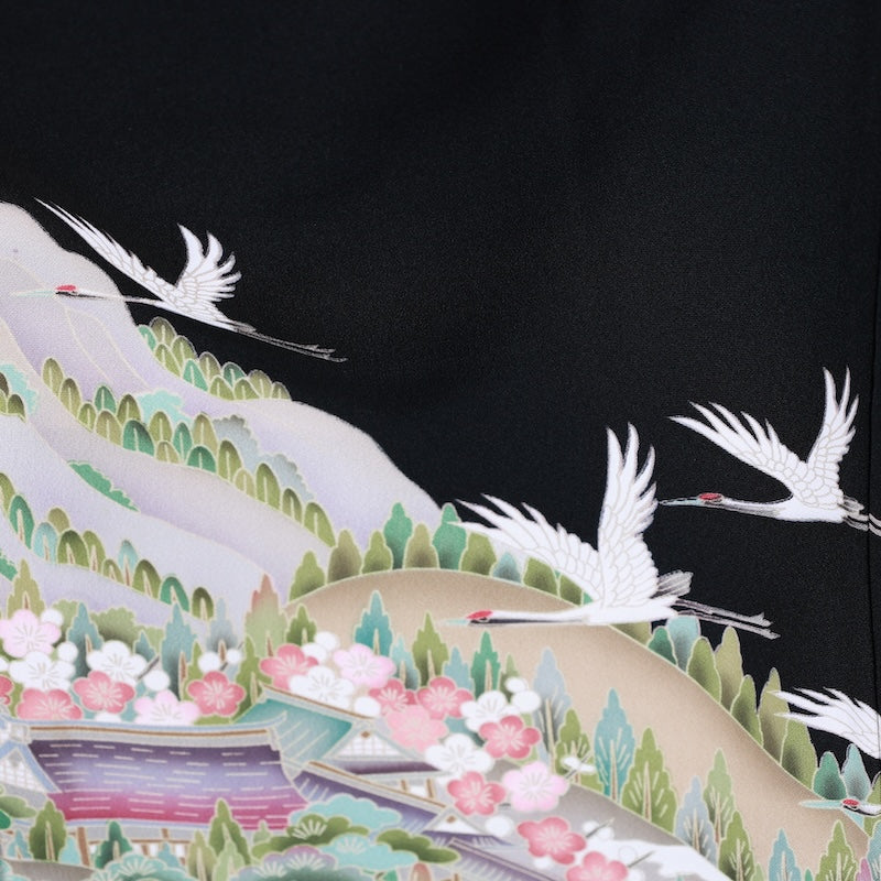 Japanese kimono used <Kurotomesode> Msize  silk 100% /B833