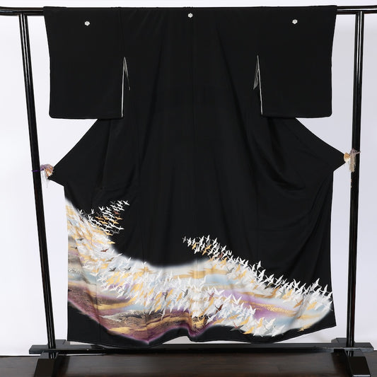 Japanese kimono used <Kurotomesode> L-size  silk 100% /B827