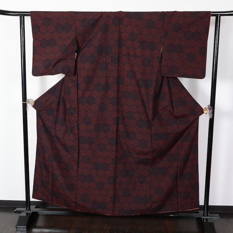 Japanese kimono used <Tsumugi> Lsize  silk 100% /T416
