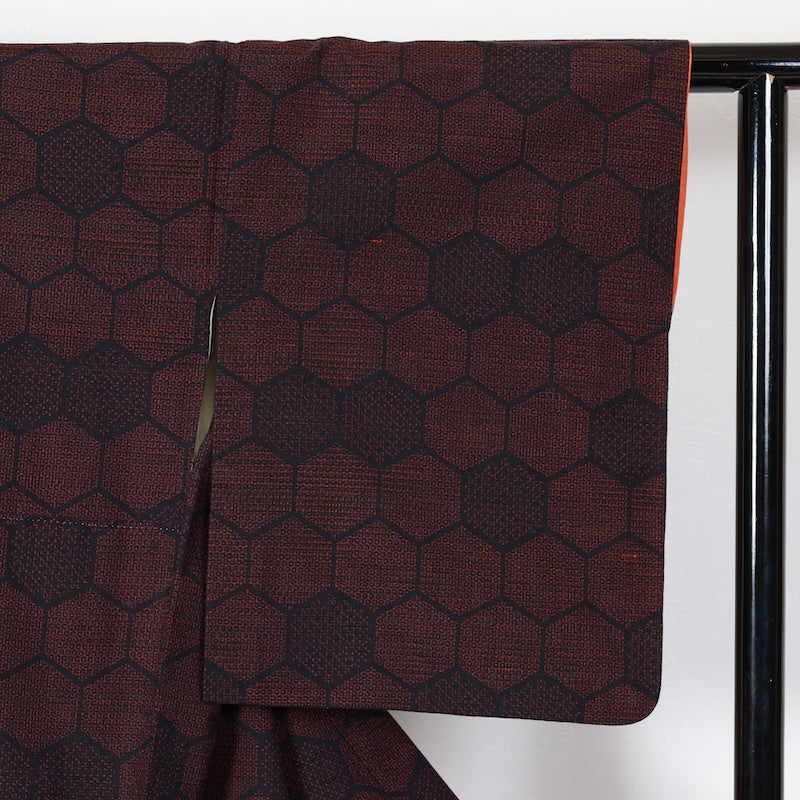 Japanese kimono used <Tsumugi> Lsize  silk 100% /T416
