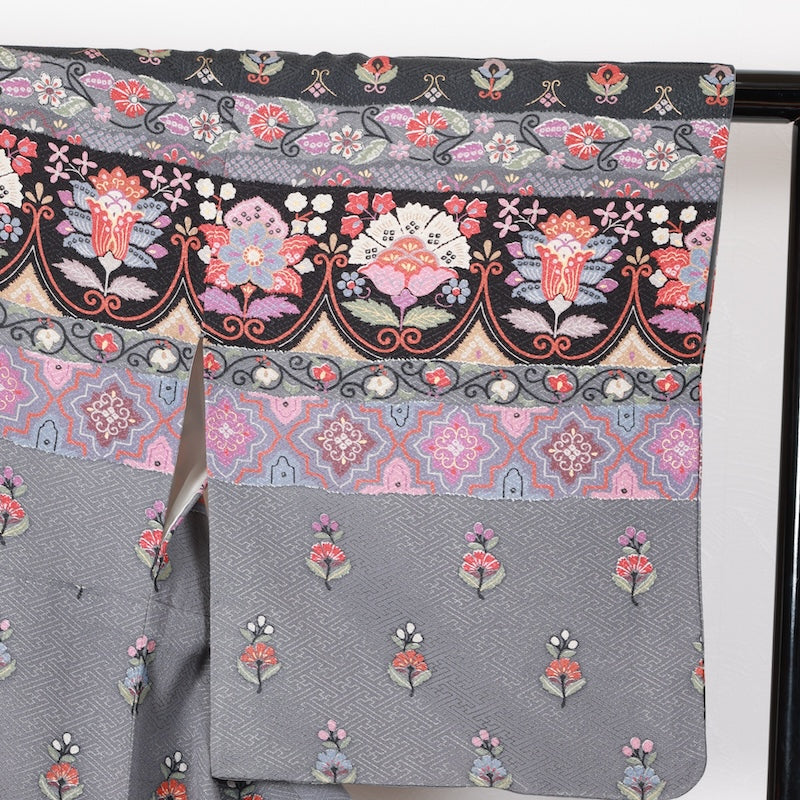 Japanese kimono used <houmongi> Lsize  silk 100% /T428