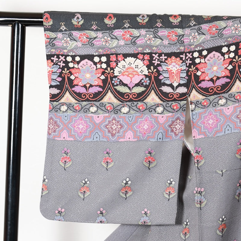 Japanese kimono used <houmongi> Lsize  silk 100% /T428