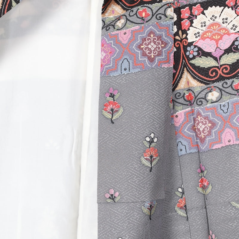 Japanese kimono used <houmongi> Lsize  silk 100% /T428