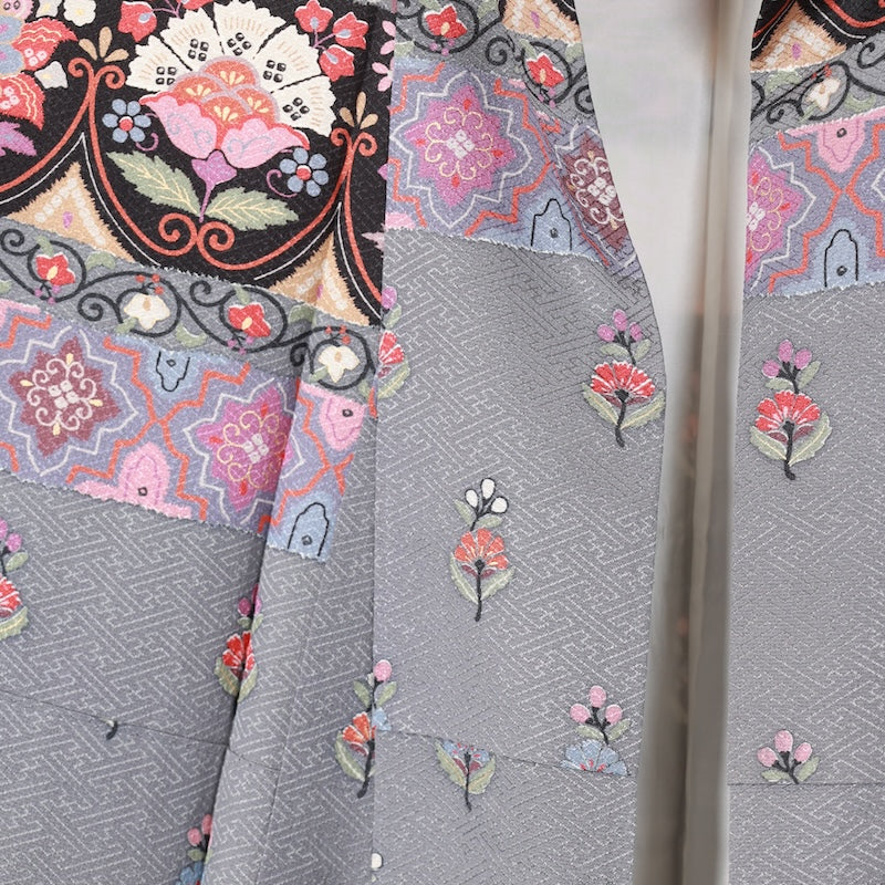 Japanese kimono used <houmongi> Lsize  silk 100% /T428